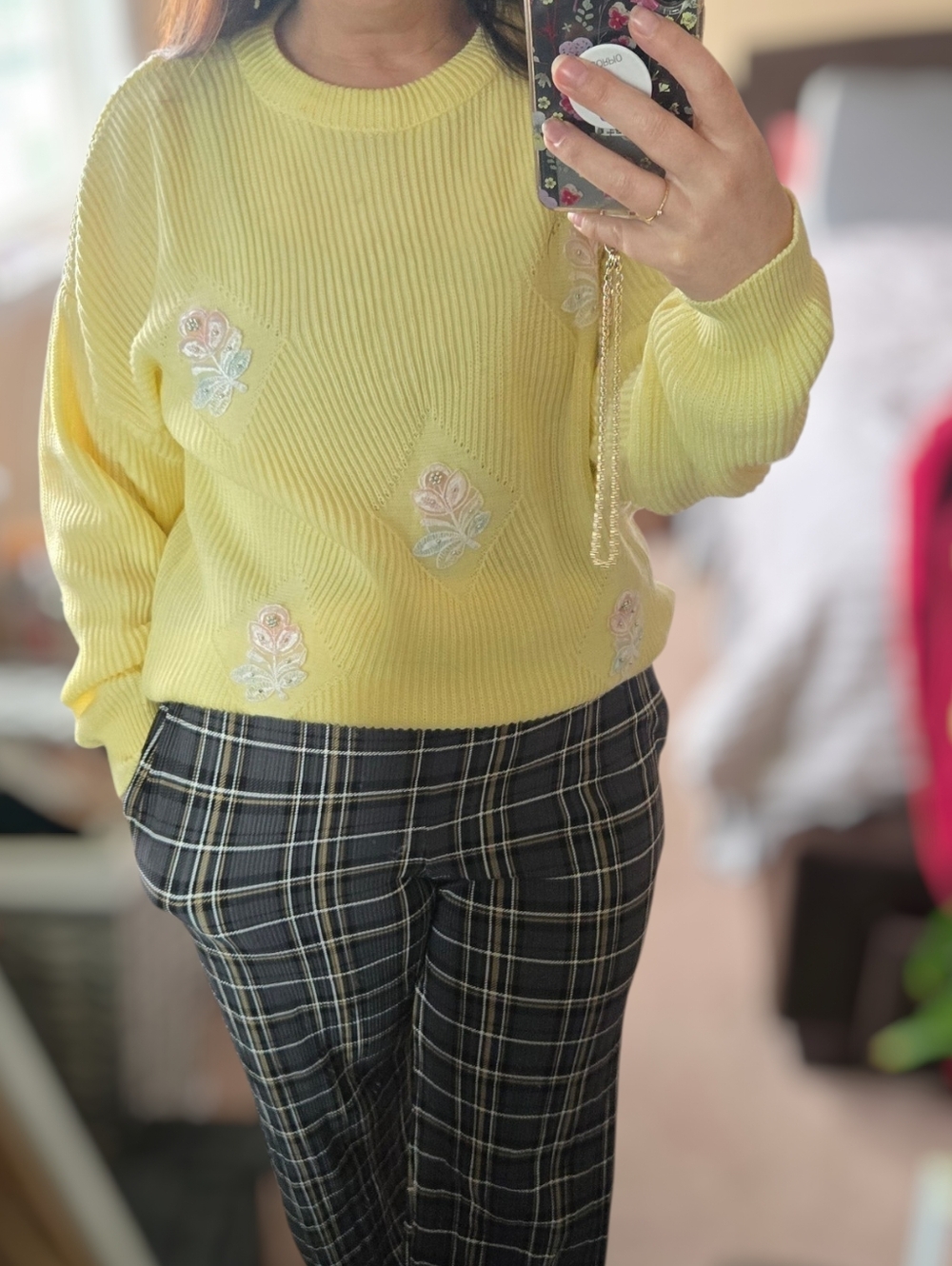 Yellow Knit Floral Embroidery Pullover Sweater - Picture 11 of 11